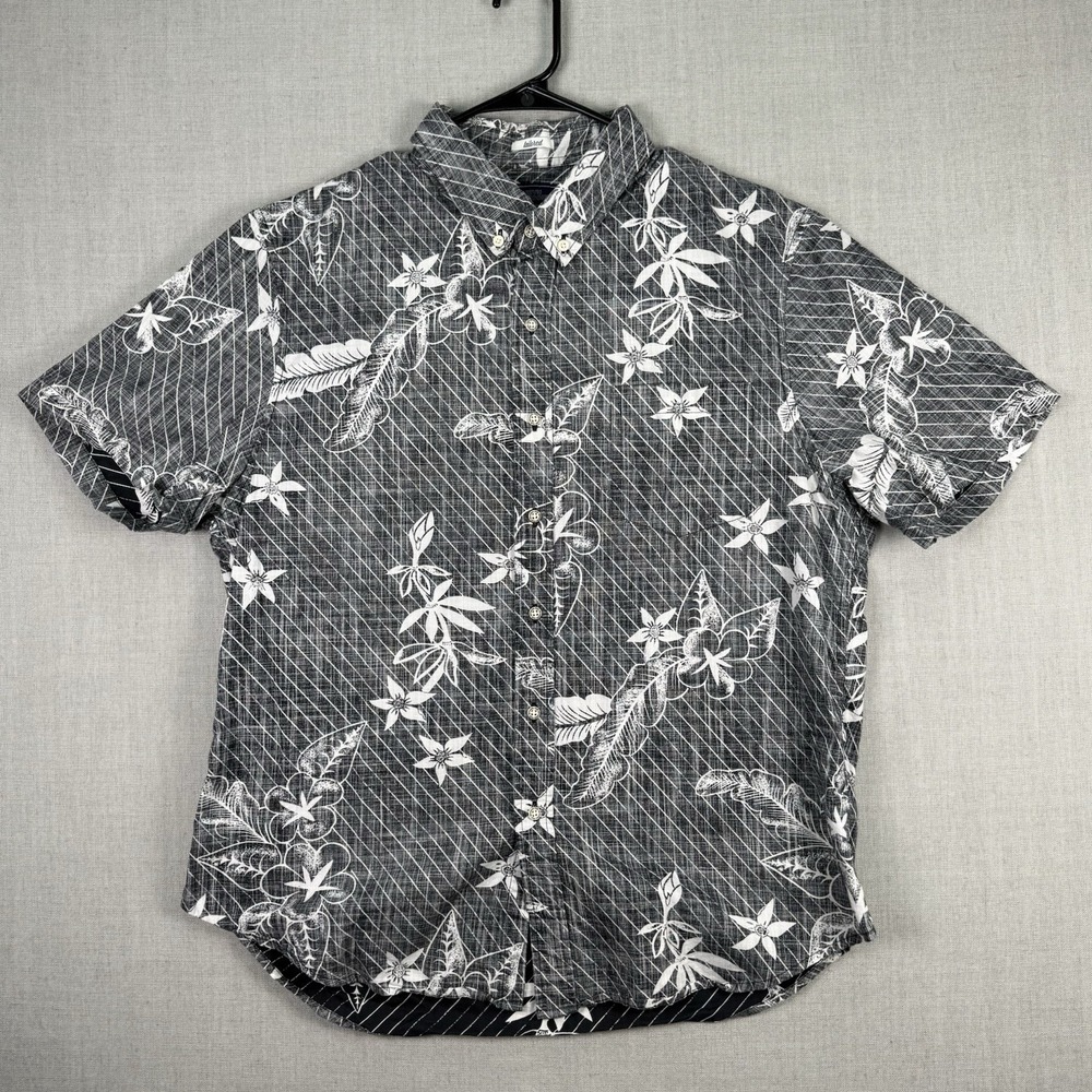 Reyn Spooner Shirt Mens Large Tailored Fit Charcoal Black Floral Diagonal Aloha